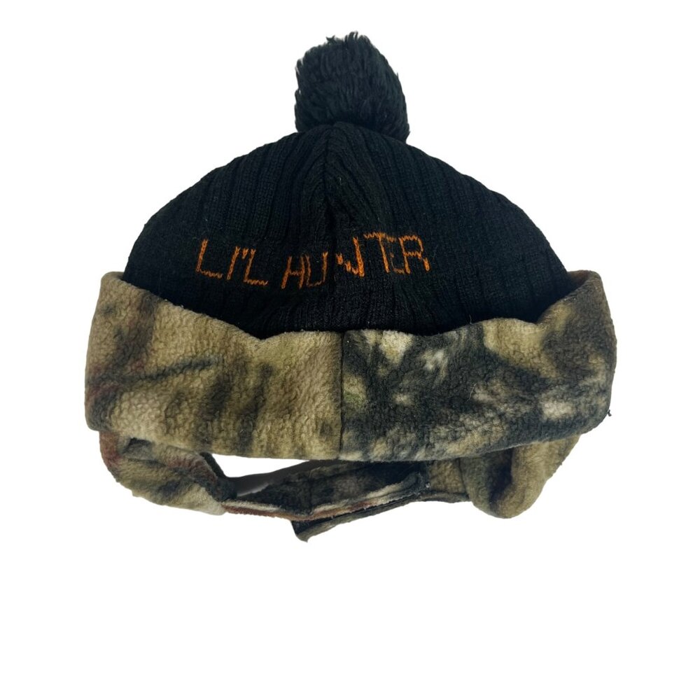 Lil Huntr Toddler Beanie Hat With Camo Ear Flaps & Pom Pom OS